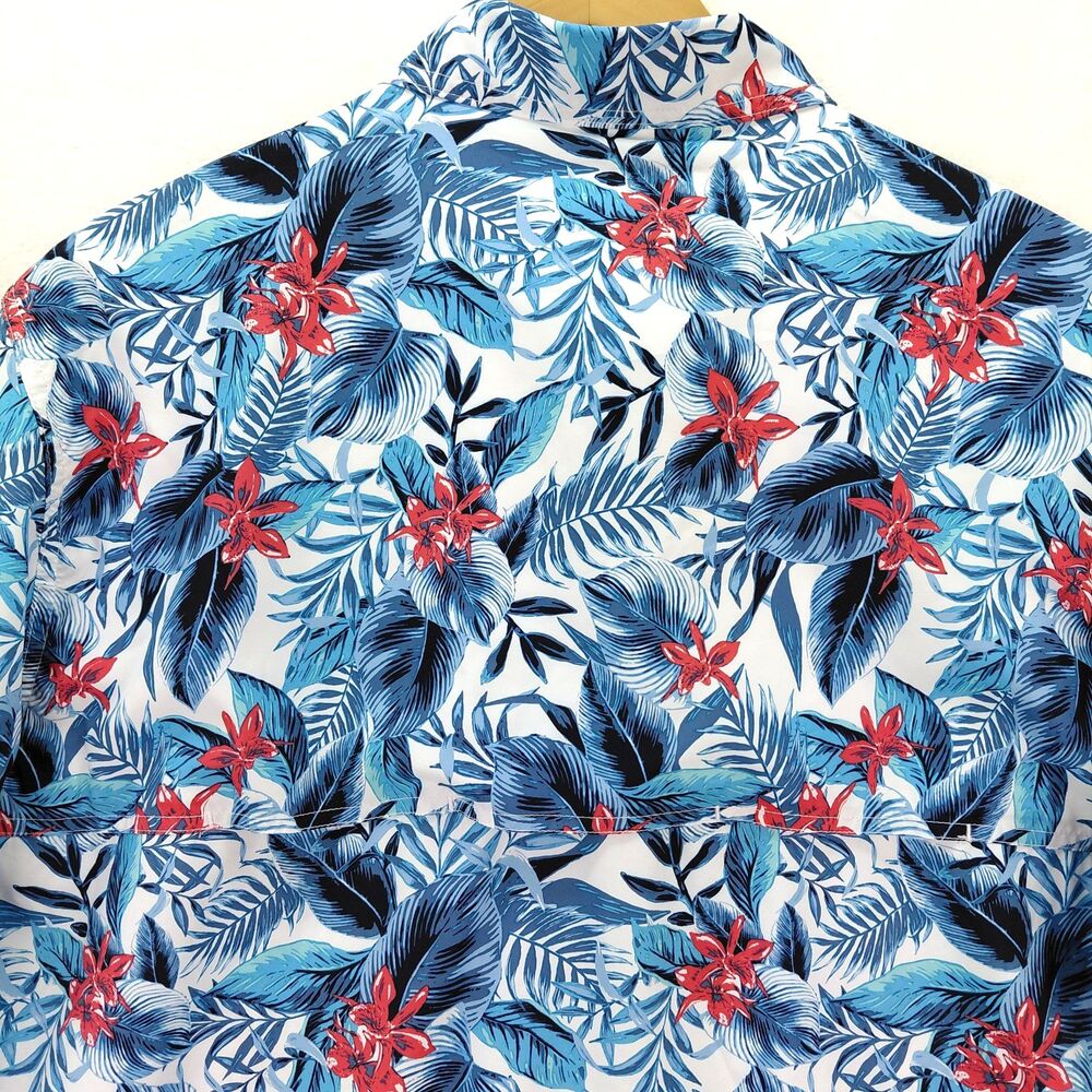 IZOD Saltwater Hawaiian Shirt Mens XL Tall Blue Floral Short Sleeve Graphic AOP - Picture 6 of 10